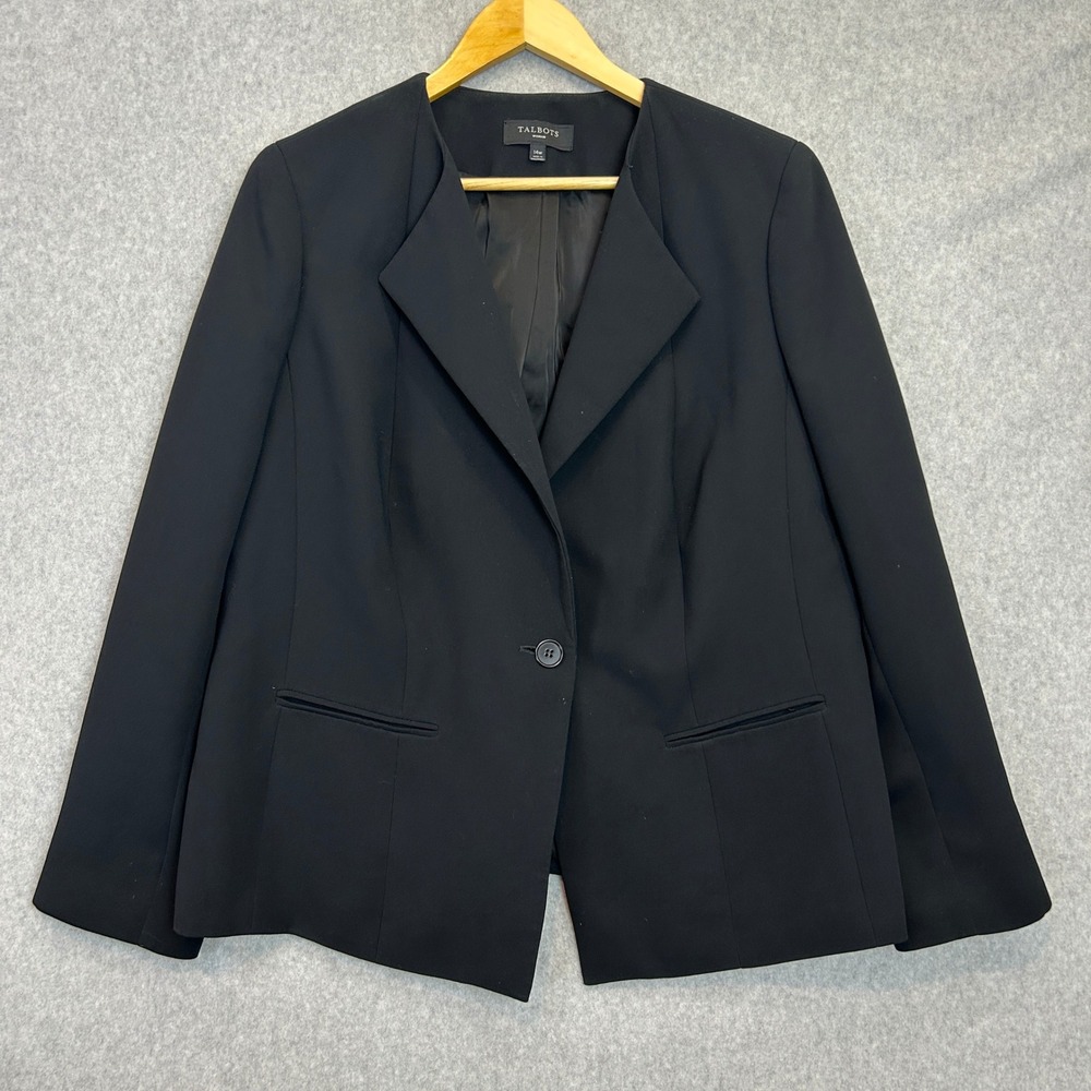Talbots Blazer Black Single Button Notched Lapel Professional Office Womens 14W